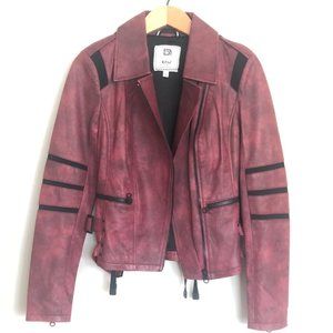 NWT Blanc Noir Vintage Mulberry Leather & Mesh Moto Jacket - Size Small